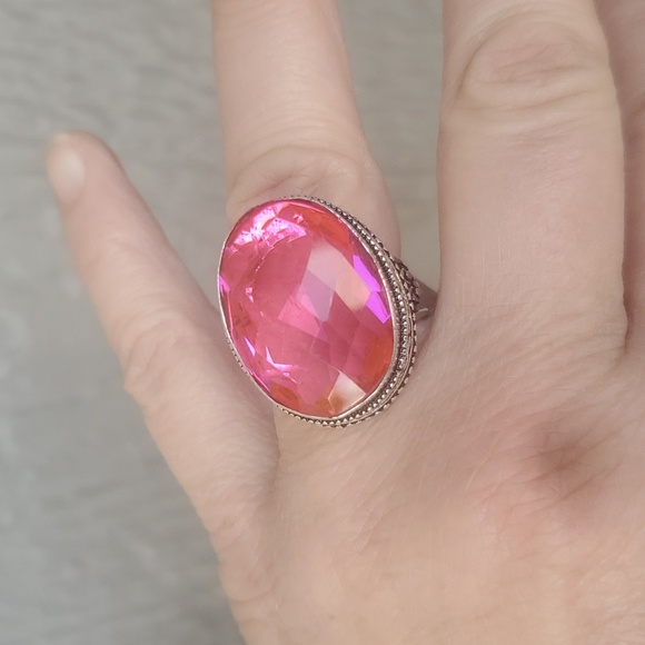 New Faceted Pink Mystic Topaz 925 Silver Ring. - Picture 3 of 16